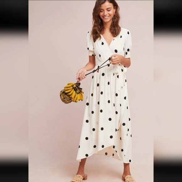 Women’s Anthropologie Maeve Breanna polka dot wrap Dress - Picture 3 of 11